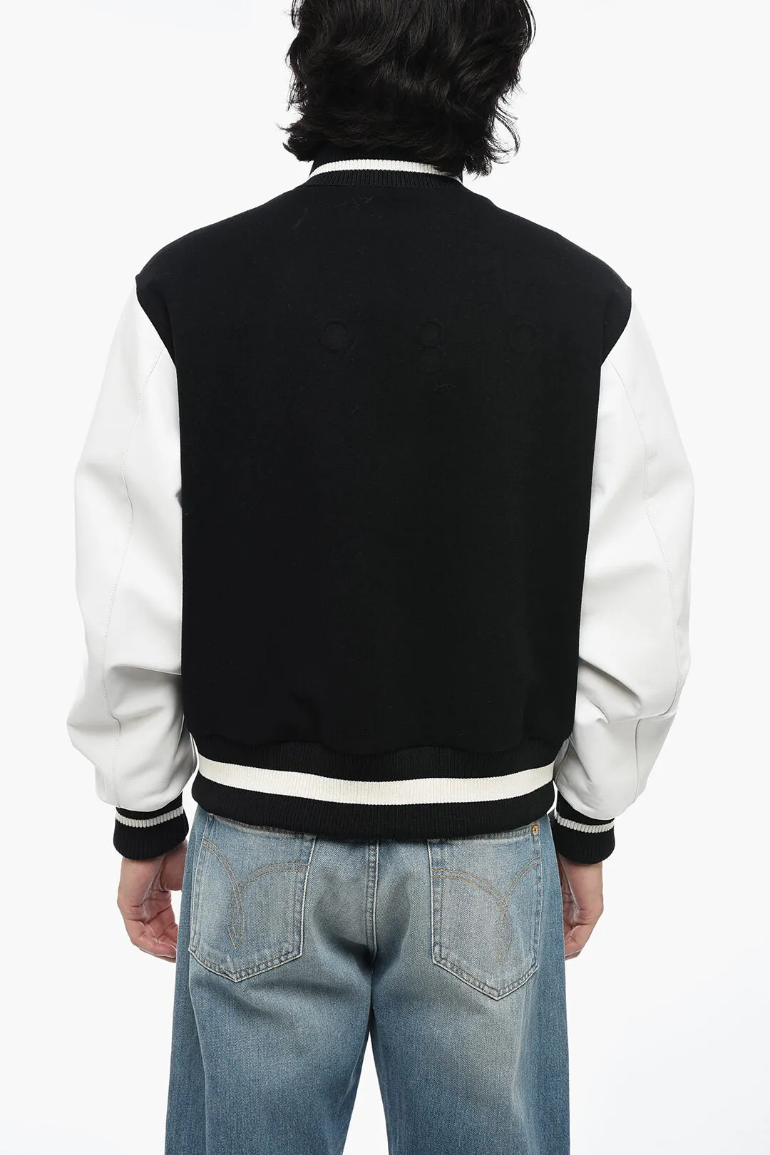 1989 Studio Wool Logoed Bomber with Leather Sleeves