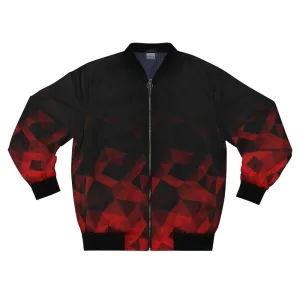 Abstract Polygonal Pattern Bomber Jacket in Red and Black