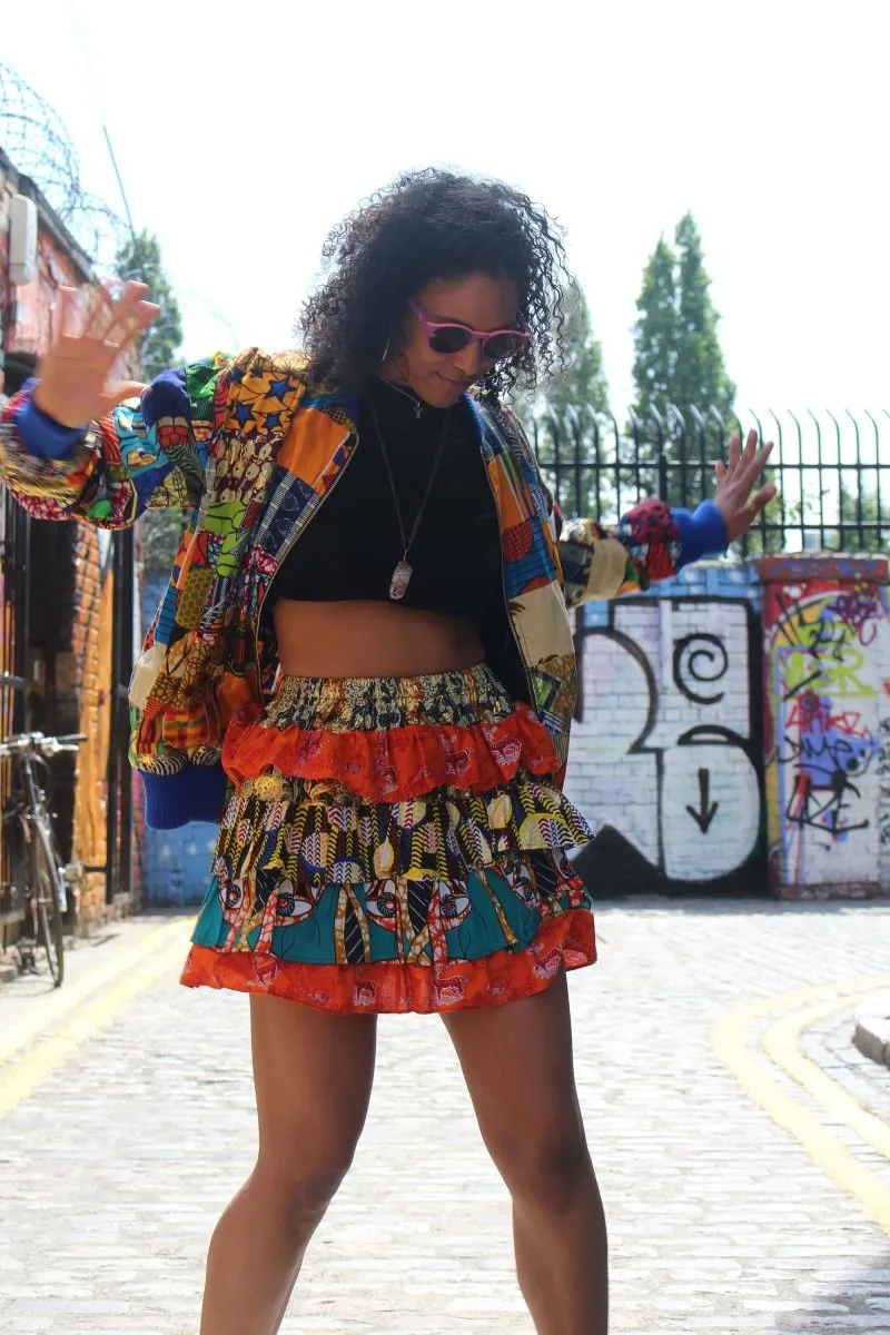 African Bomber Jacket in Patchwork- Festival Clothing