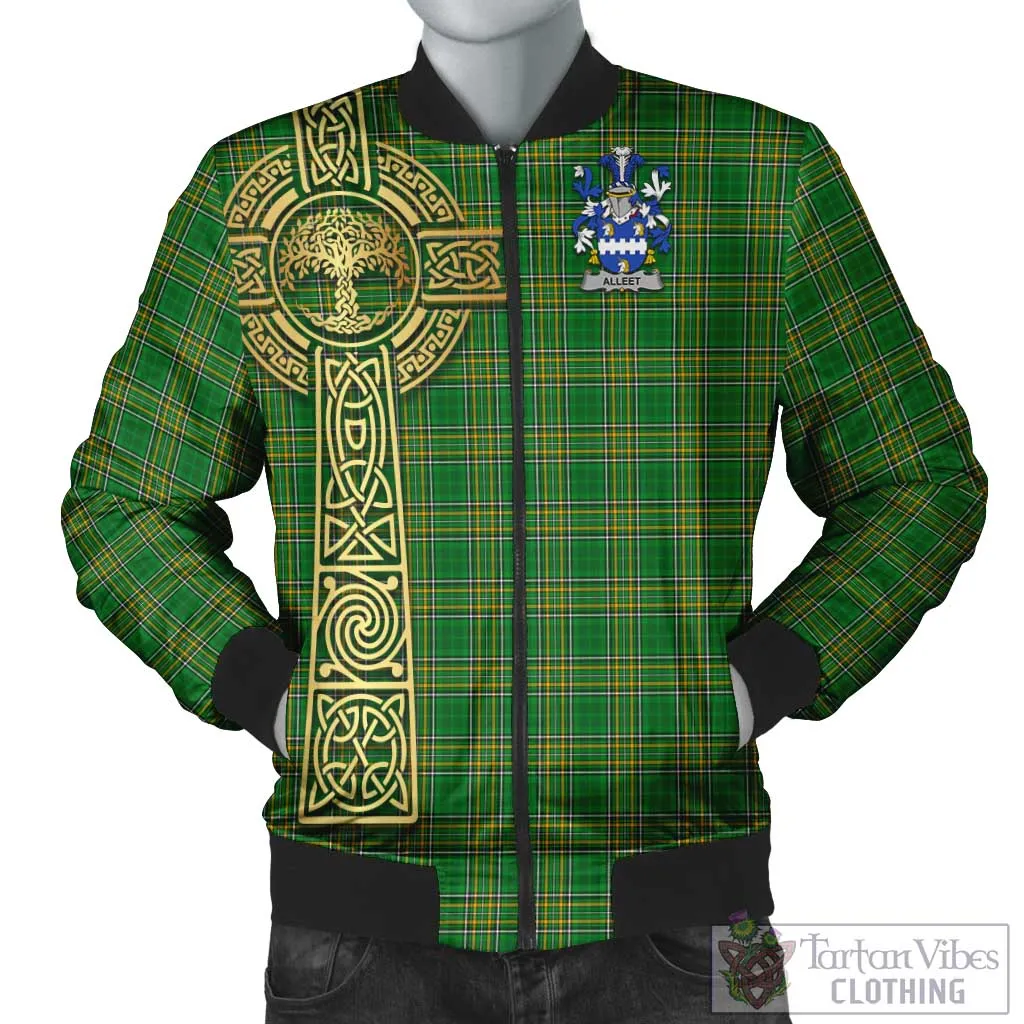 Alleet Irish Clan Tartan Bomber Jacket with Coat of Arms Celtic Tree of Life Style