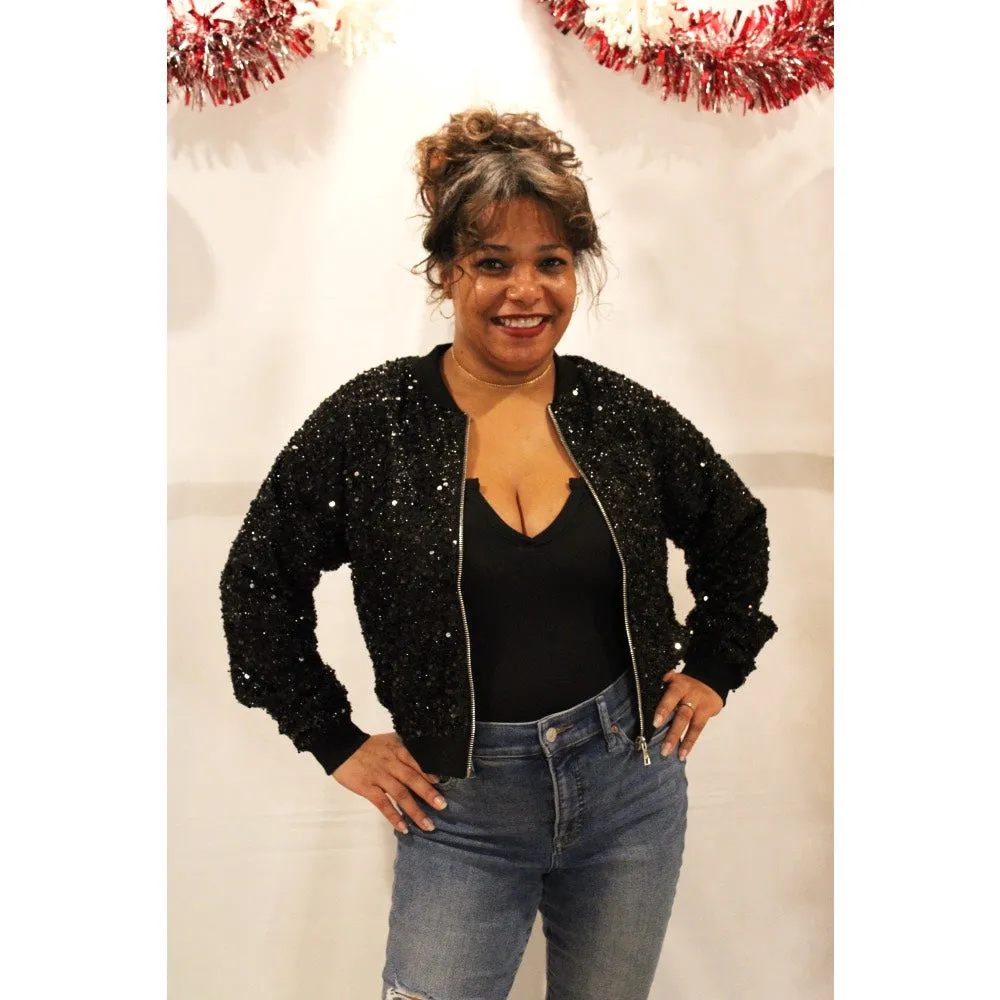 Always Ready Sequin Bomber Jacket