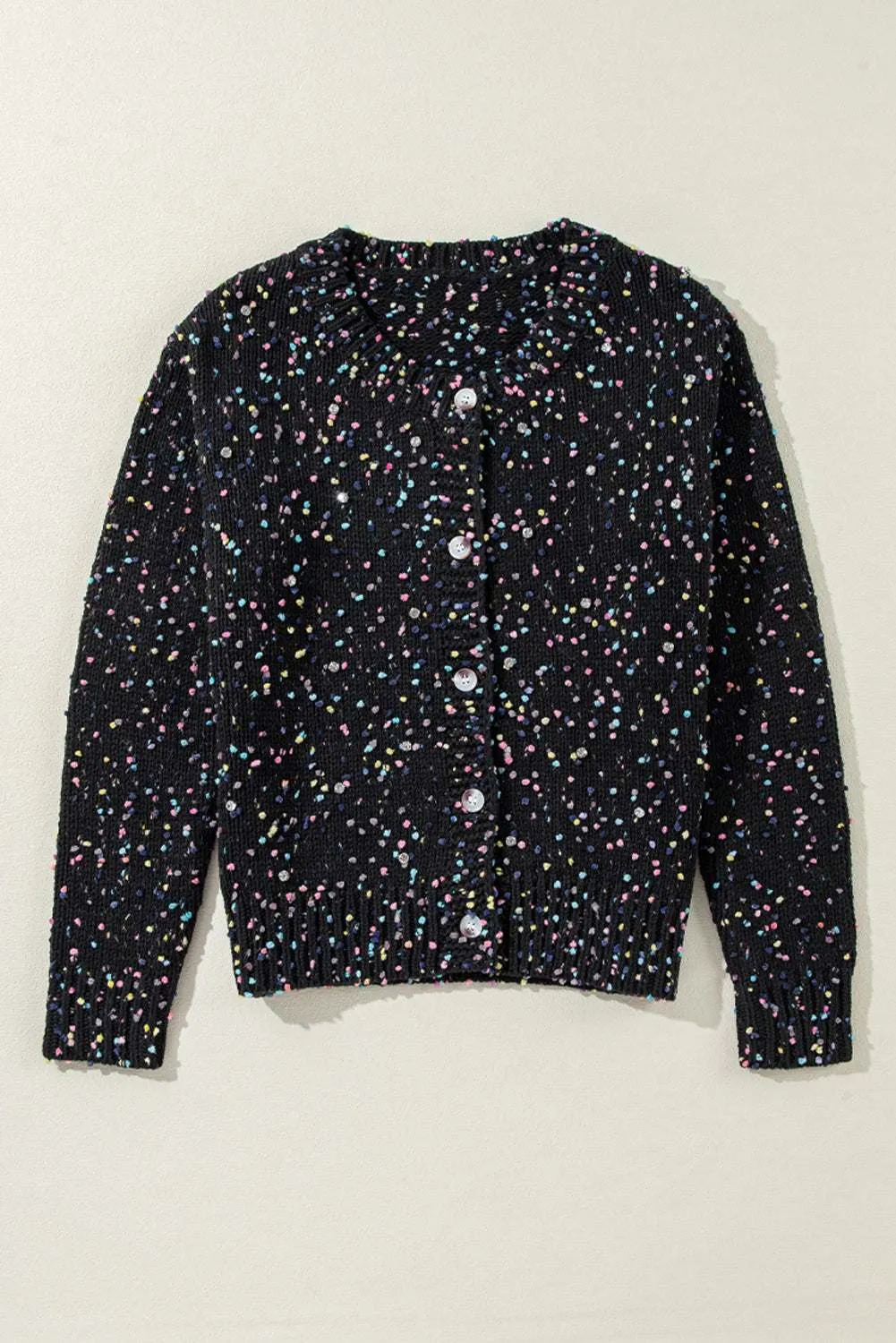 Aruba Blue Rhinestone Decor Multicolor Confetti Sweater Cardigan