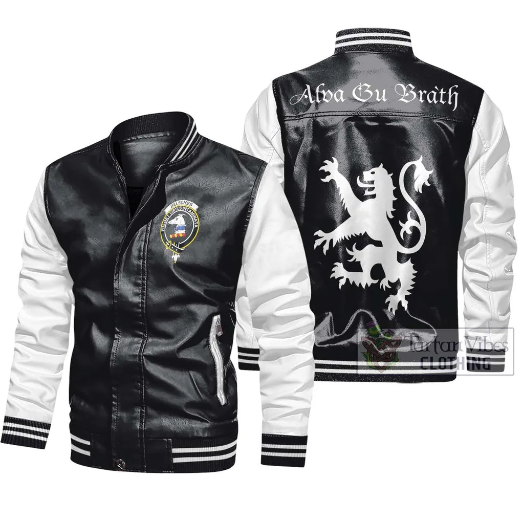 Belsches Family Crest Leather Bomber Jacket Lion Rampant Alba Gu Brath Style