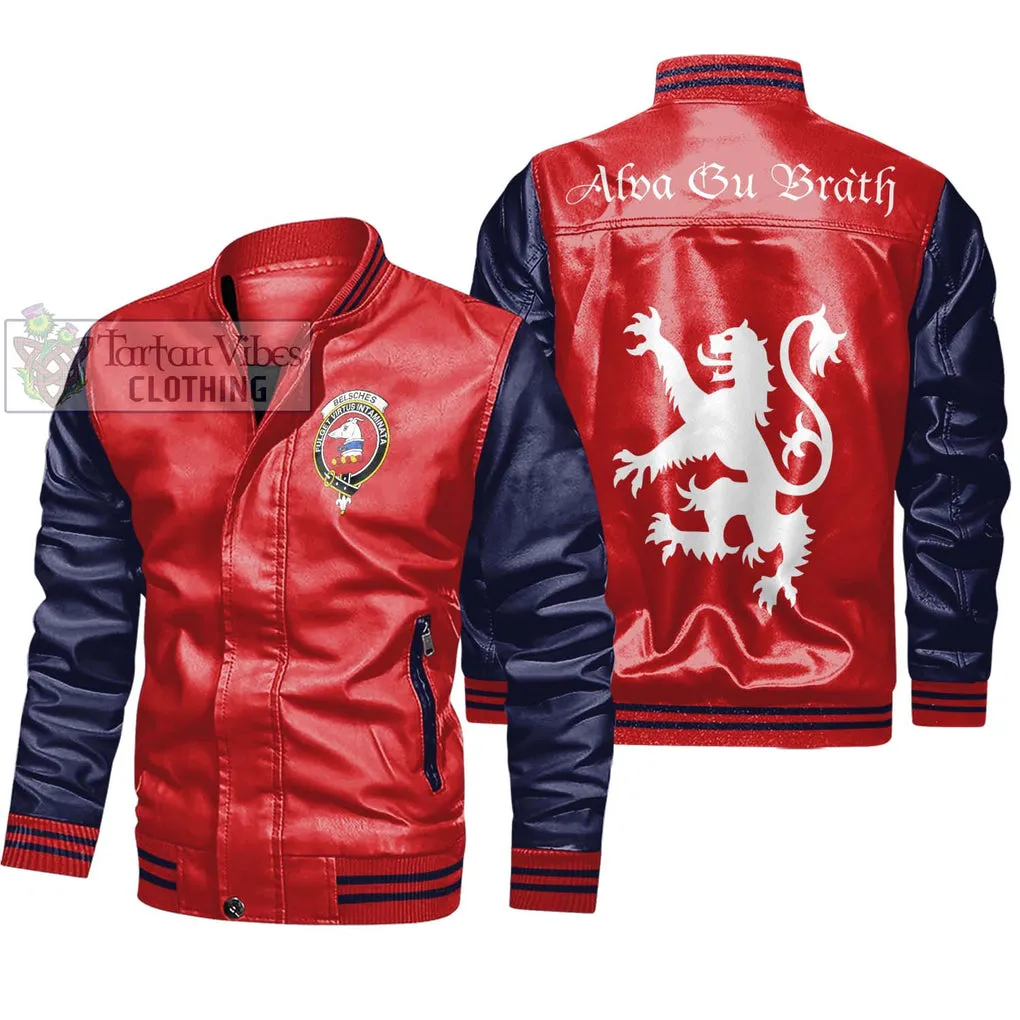 Belsches Family Crest Leather Bomber Jacket Lion Rampant Alba Gu Brath Style