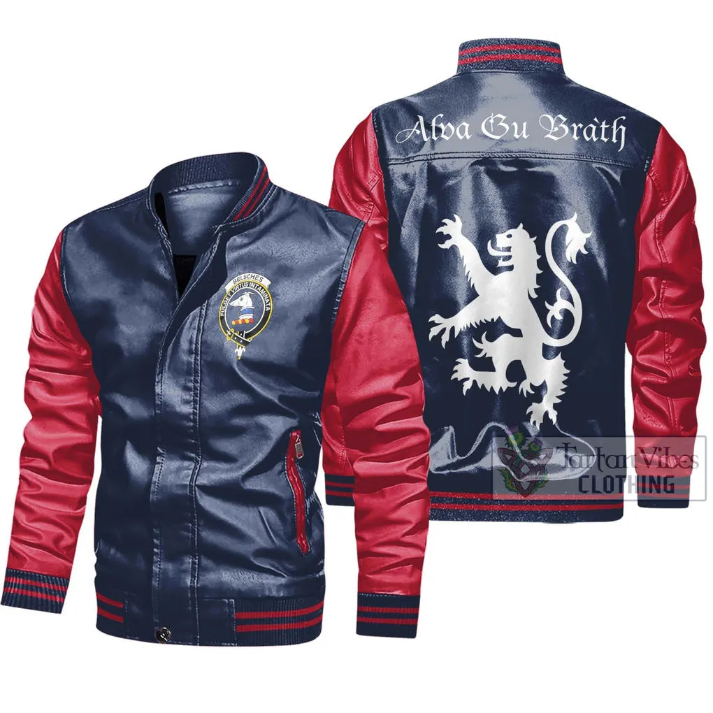 Belsches Family Crest Leather Bomber Jacket Lion Rampant Alba Gu Brath Style