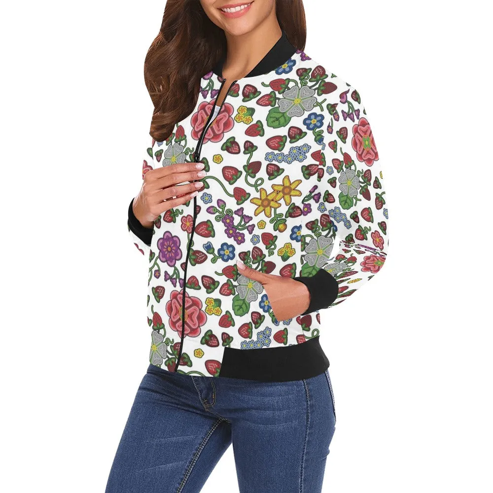 Berry Pop White All Over Print Bomber Jacket for Women