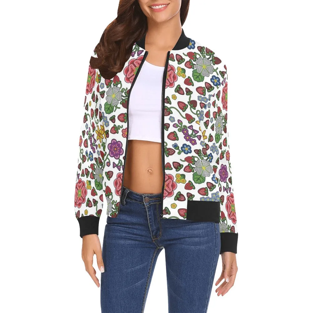 Berry Pop White All Over Print Bomber Jacket for Women