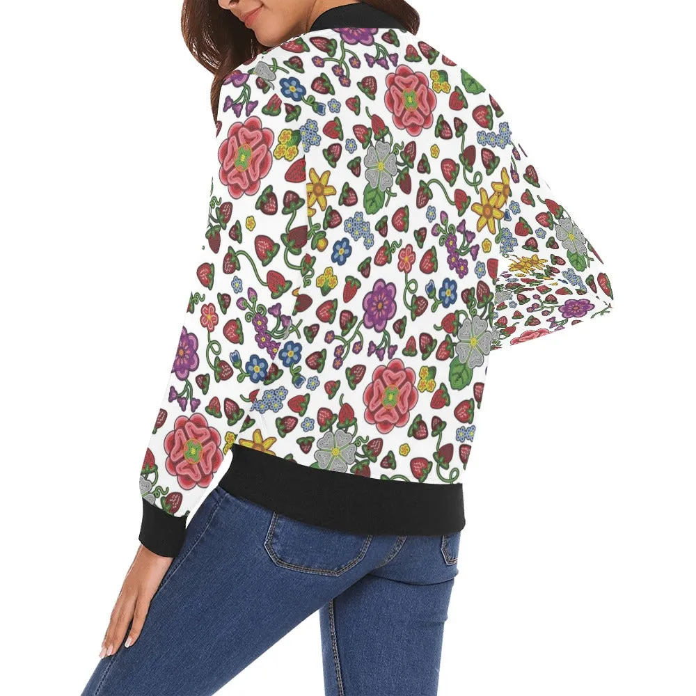 Berry Pop White All Over Print Bomber Jacket for Women