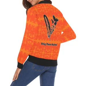 Between the Mountains Orange Bring Them Home Bomber Jacket for Women