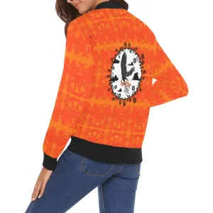 Between the Mountains Orange Carrying Their Prayers Bomber Jacket for Women