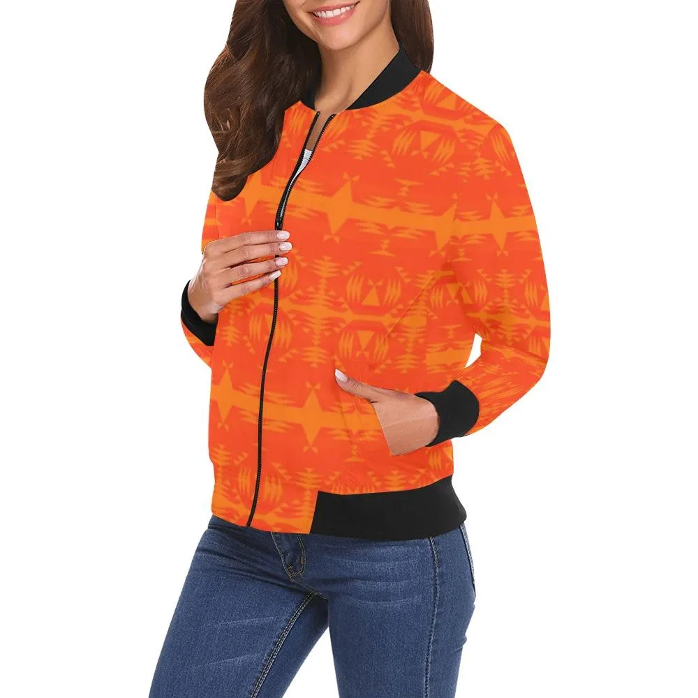 Between the Mountains Orange Carrying Their Prayers Bomber Jacket for Women