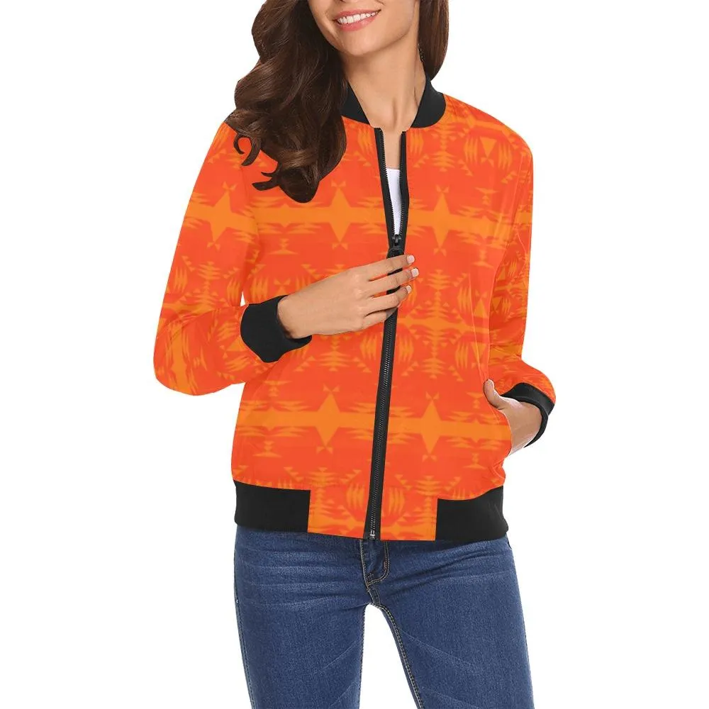 Between the Mountains Orange Carrying Their Prayers Bomber Jacket for Women