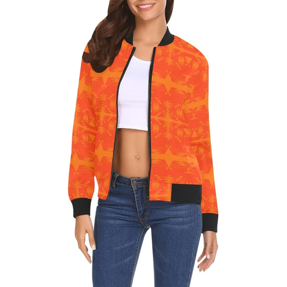 Between the Mountains Orange Carrying Their Prayers Bomber Jacket for Women