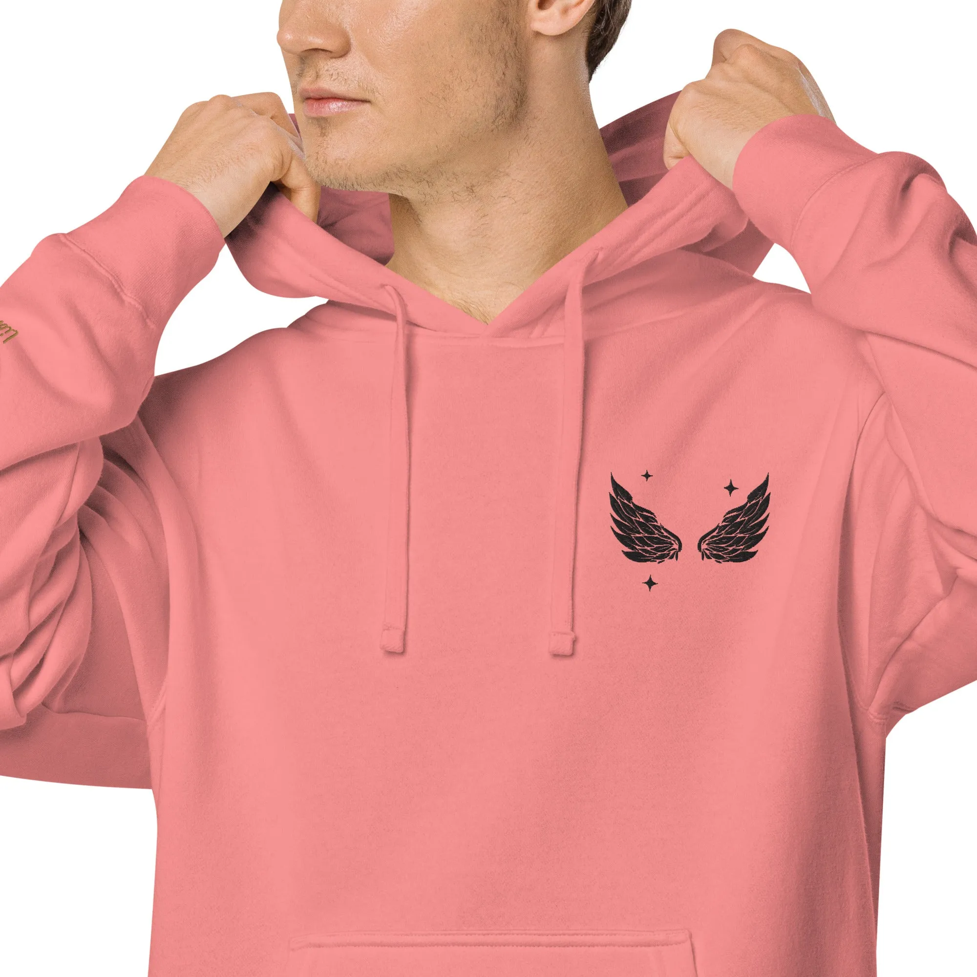 Black Angel Wing Design Unisex Pigment-Dyed Hoodie