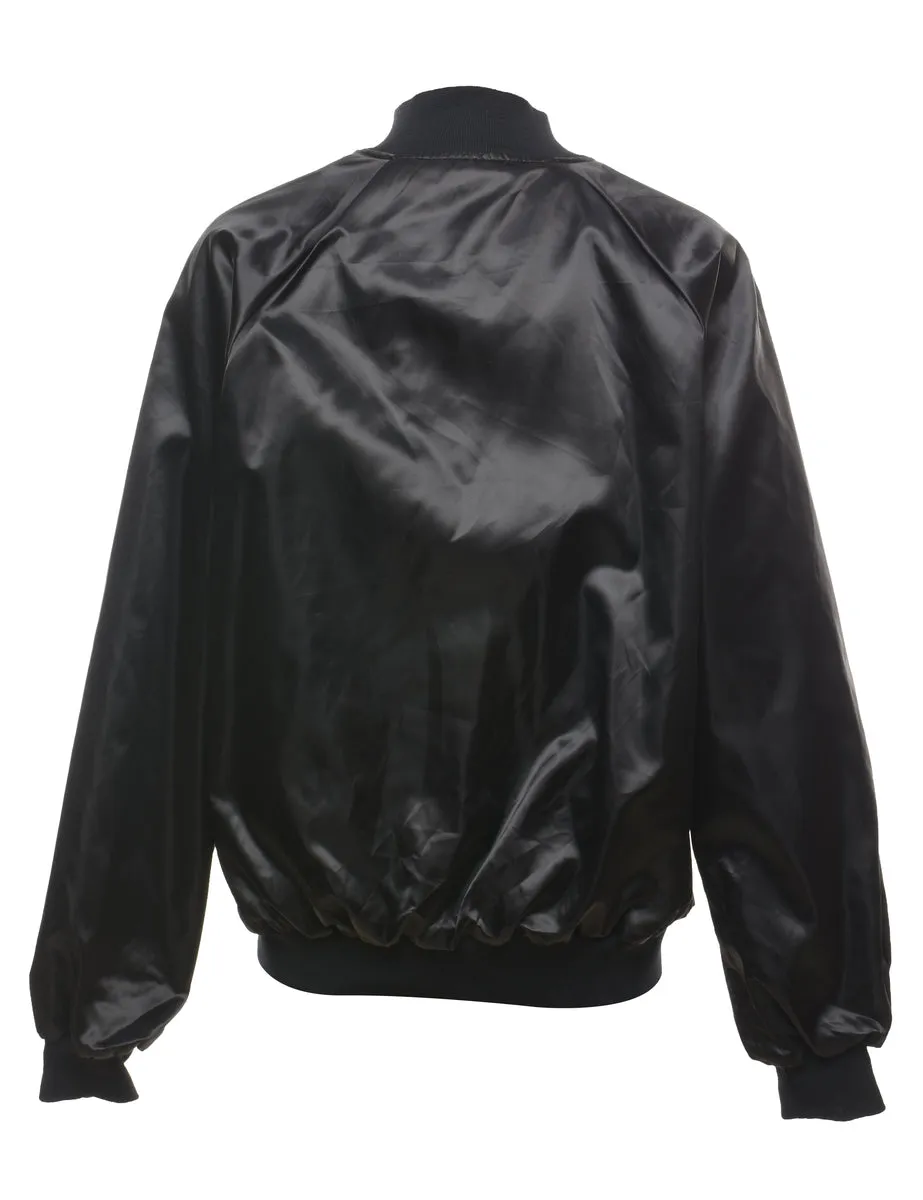 Black Embroidered Nylon Bomber Jacket - L