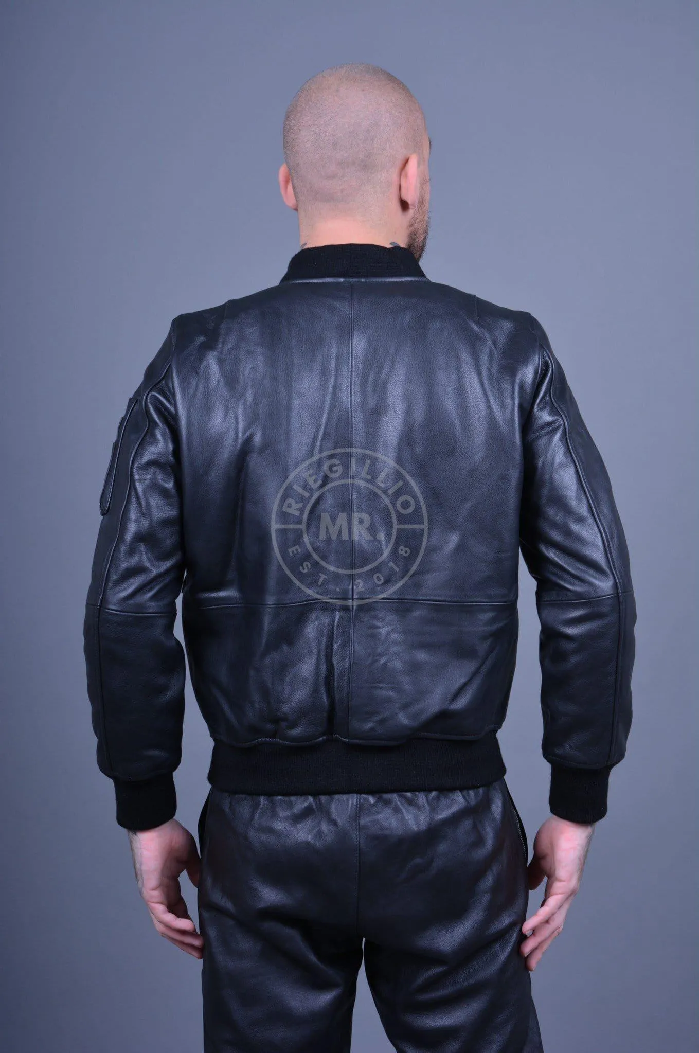 Black Leather Bomber Jacket