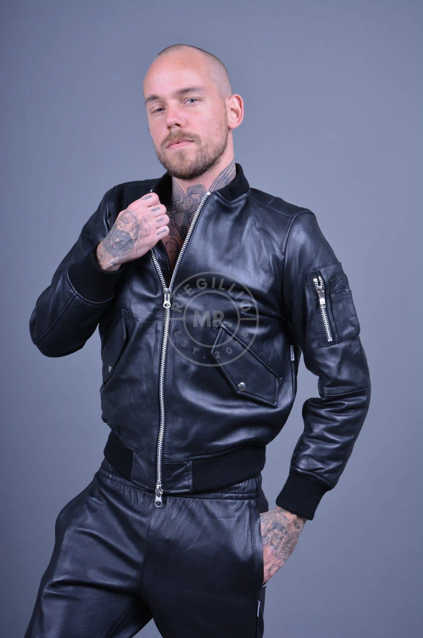 Black Leather Bomber Jacket