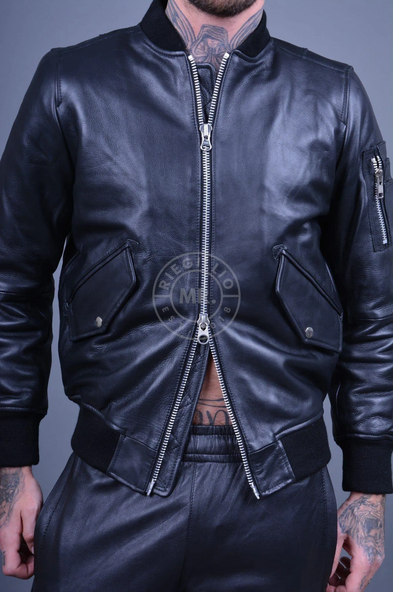 Black Leather Bomber Jacket