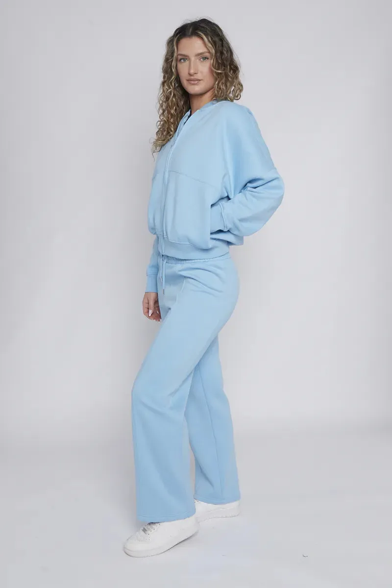 Blue Bomber Style Jacket & Wide Leg Bottoms Co-ord Loungewear Set