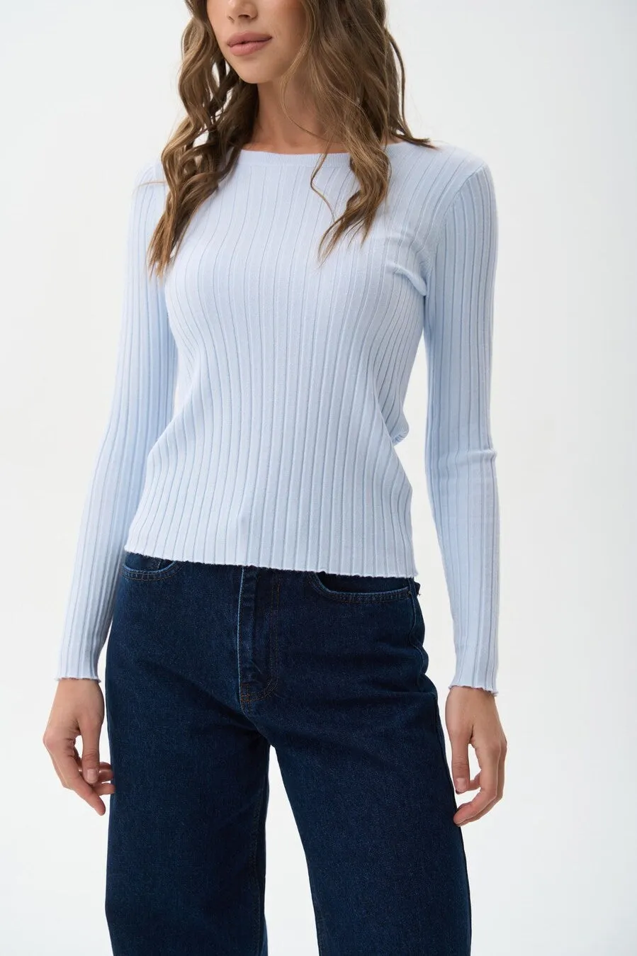 Blue Knit Long Sleeve Top