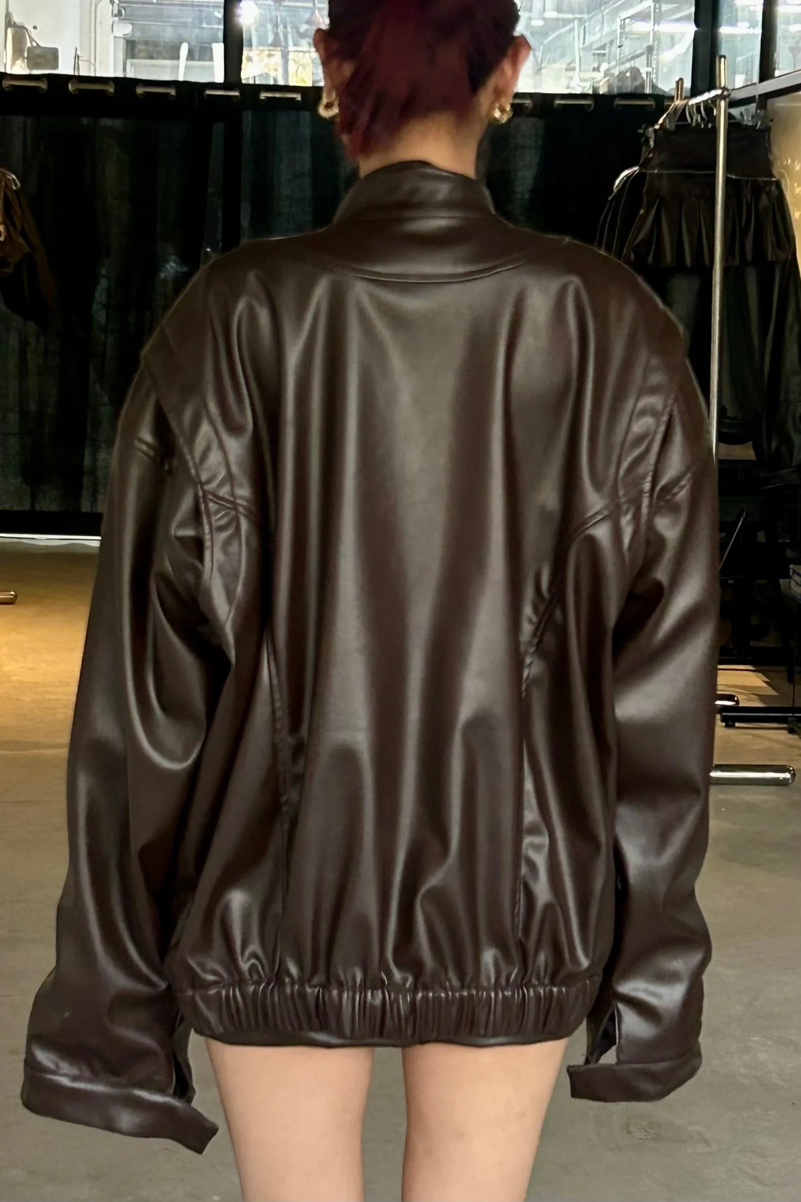 Brown bomber leather jacket