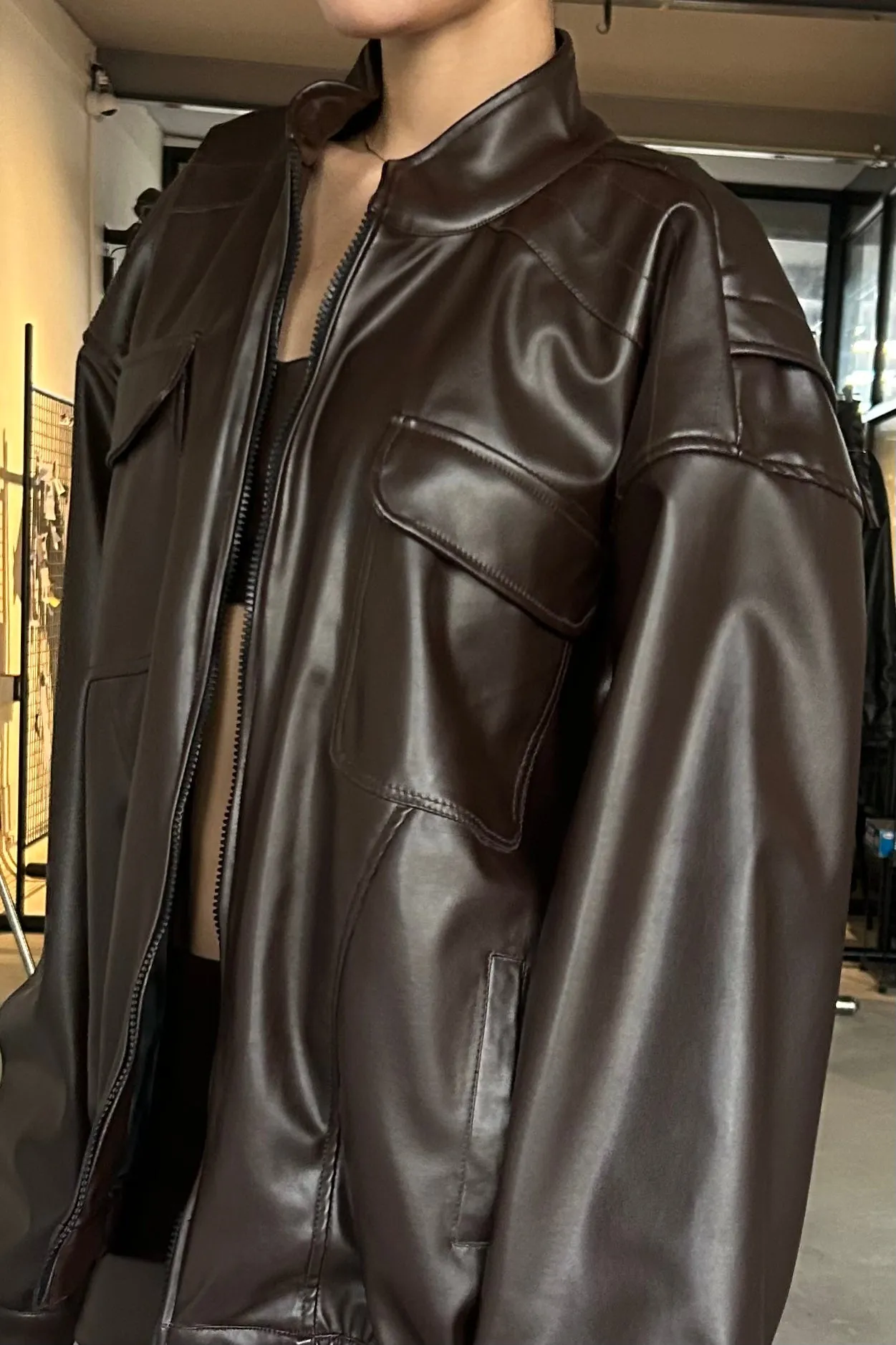 Brown bomber leather jacket