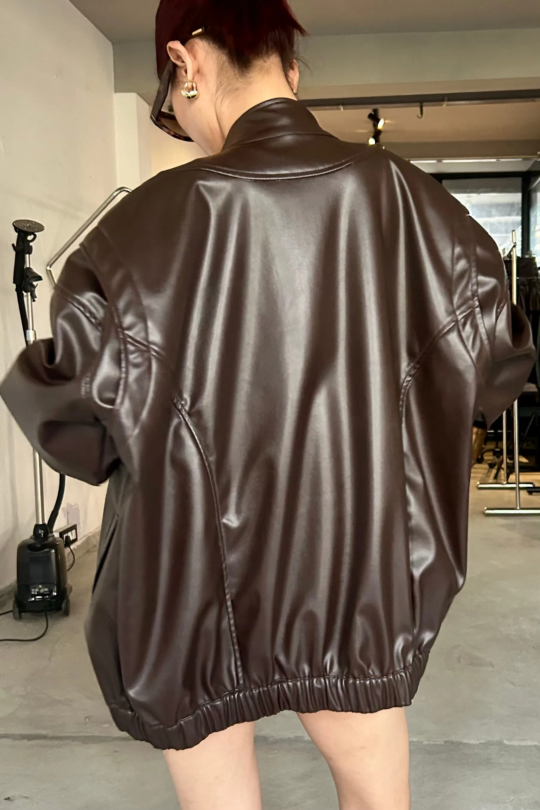 Brown bomber leather jacket