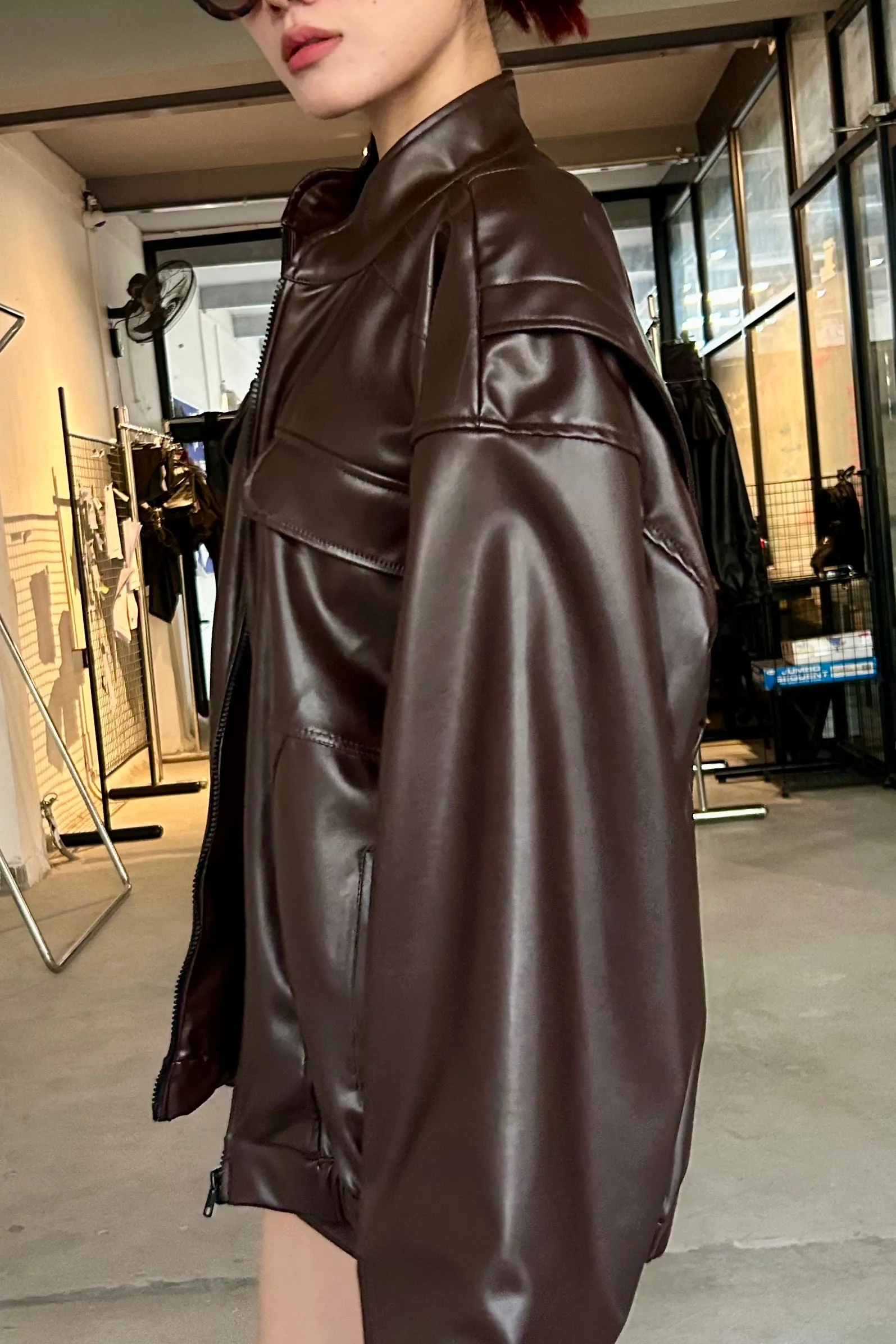 Brown bomber leather jacket