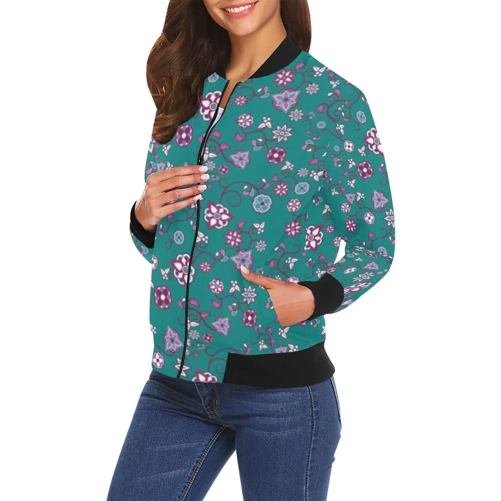 Burgundy Bloom Bomber Jacket for Women