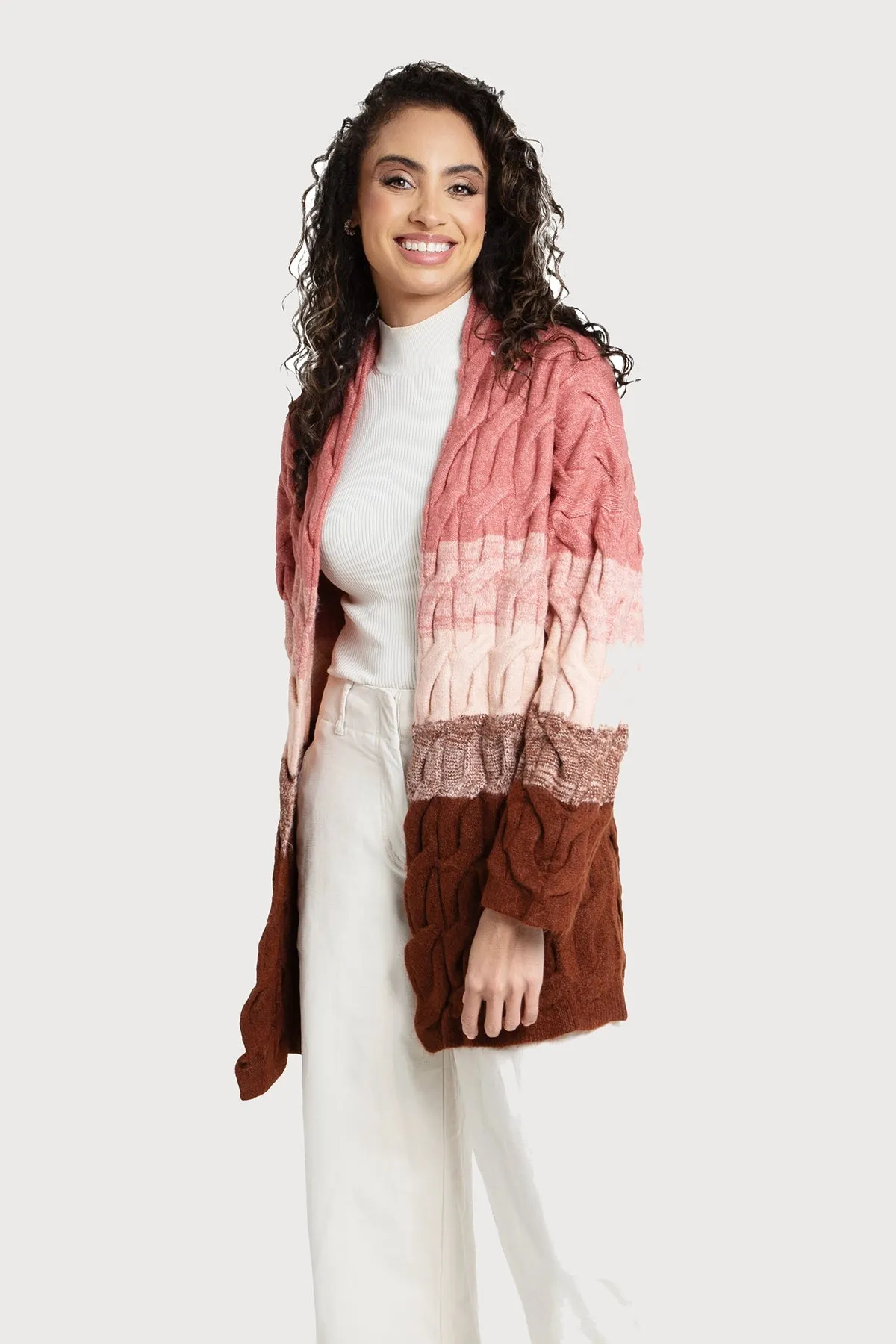 Cable Knit Color Block Cardigan