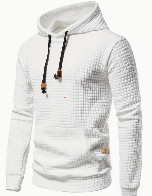 Casual Pullover Hooded Sweatshirt Hoodie Waffle Pattern Solid Hoodies | W02