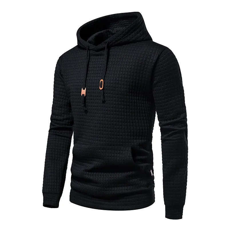 Casual Pullover Hooded Sweatshirt Hoodie Waffle Pattern Solid Hoodies | W02