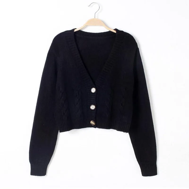 Casual V Neck Women Sweater Twisted Fashion Button Up Cardigan Sweater Fall Korean All Match Knitted Female Thin Coats