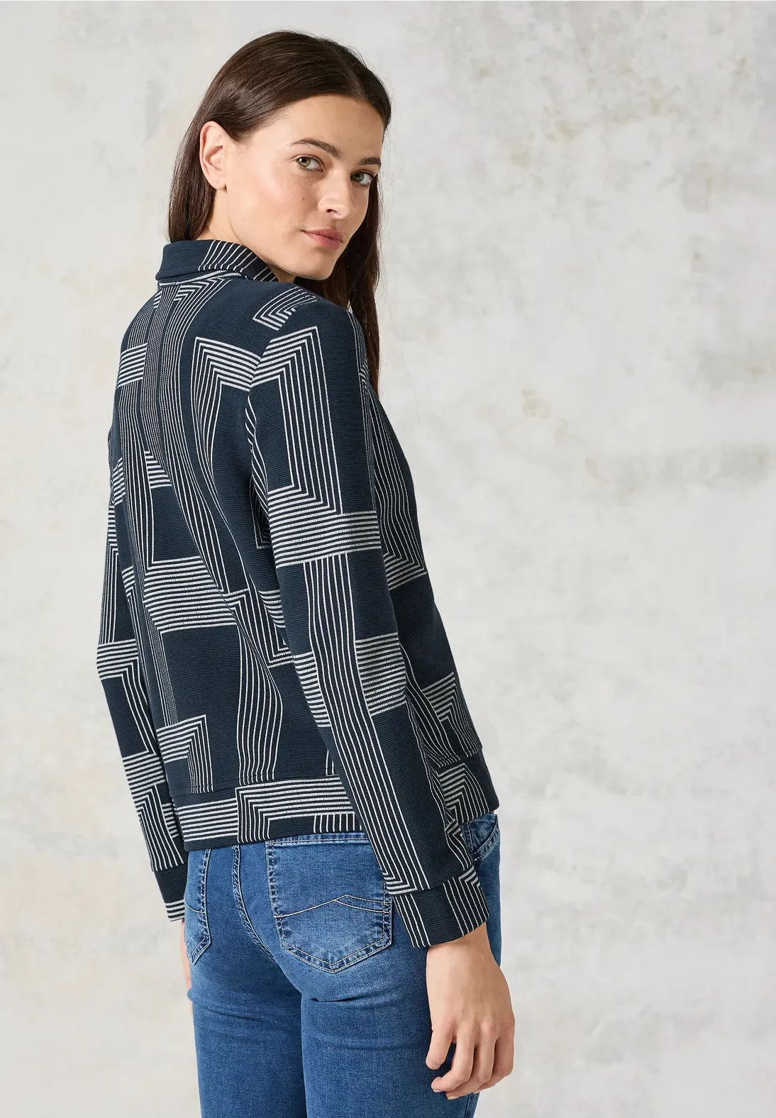 Cecil Soft jacket in Navy and White Print 322083