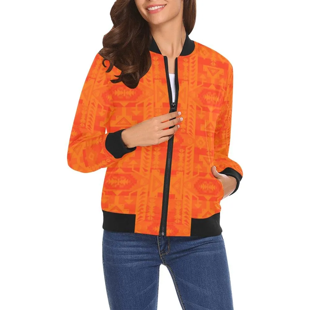 Chiefs Mountain Orange Feather Directions Bomber Jacket for Women