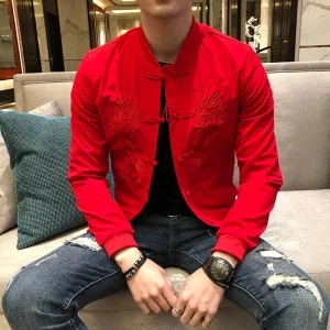 Chinese Style Dragon Embroidery Bomber Jacket