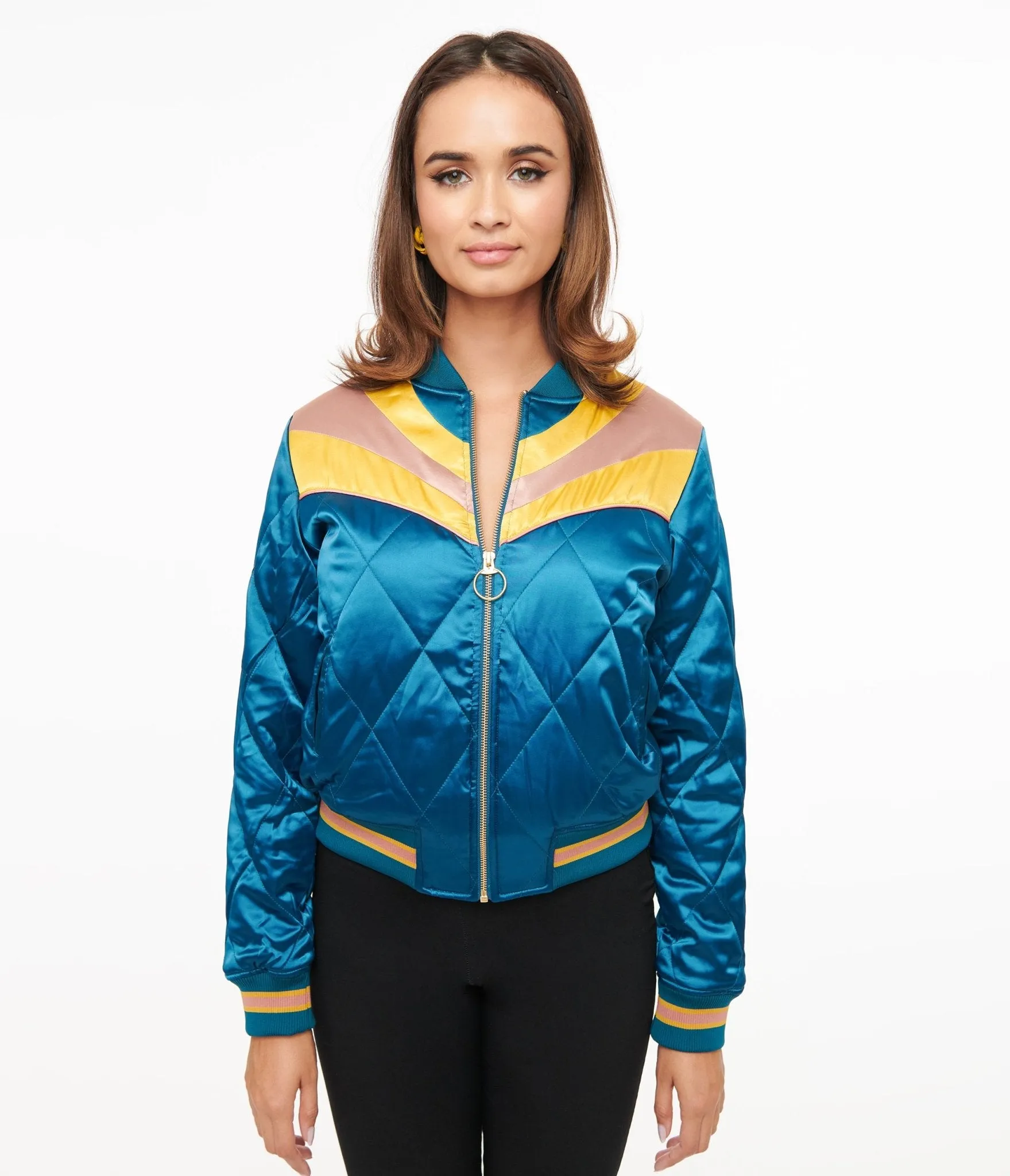 Classic Rock Couture 1970s Teal Peacock Rising Sun Chainstitch Bomber Jacket