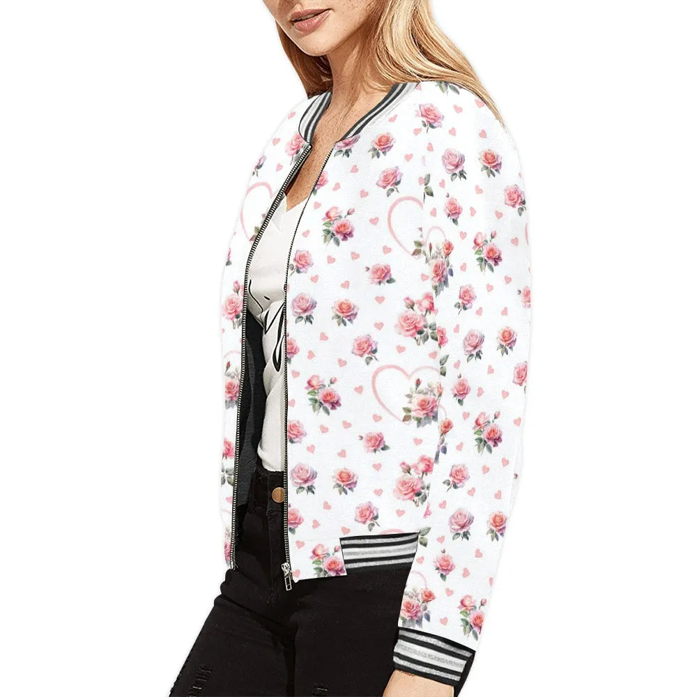 Coquette Hearts and Roses Bomber Jacket for Women