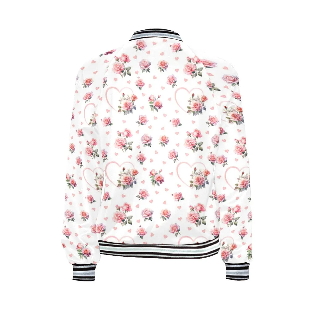 Coquette Hearts and Roses Bomber Jacket for Women