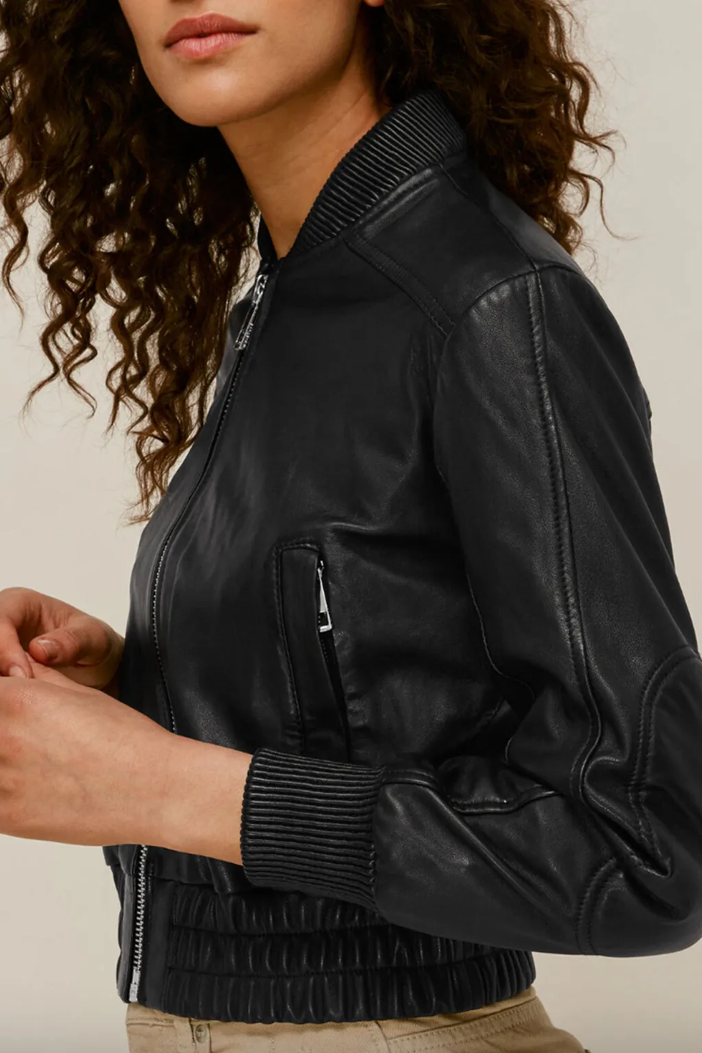 Cropped Leather Bomber Jacket