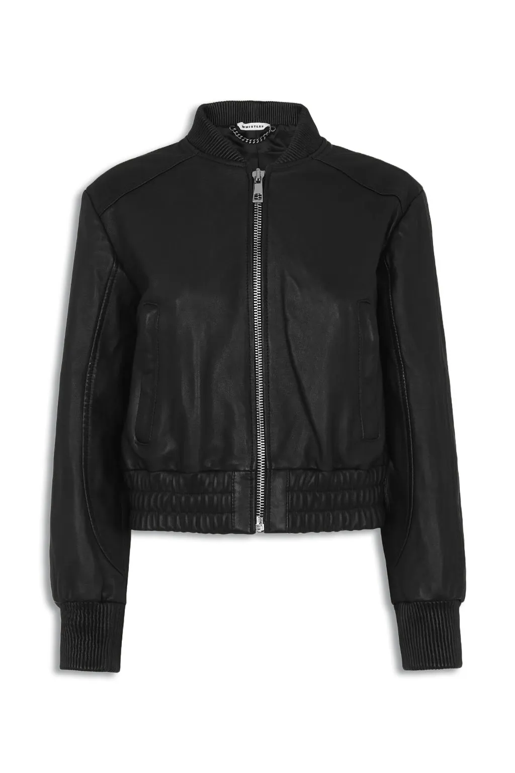 Cropped Leather Bomber Jacket