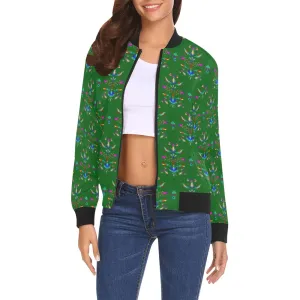 Dakota Damask Green All Over Print Bomber Jacket for Women