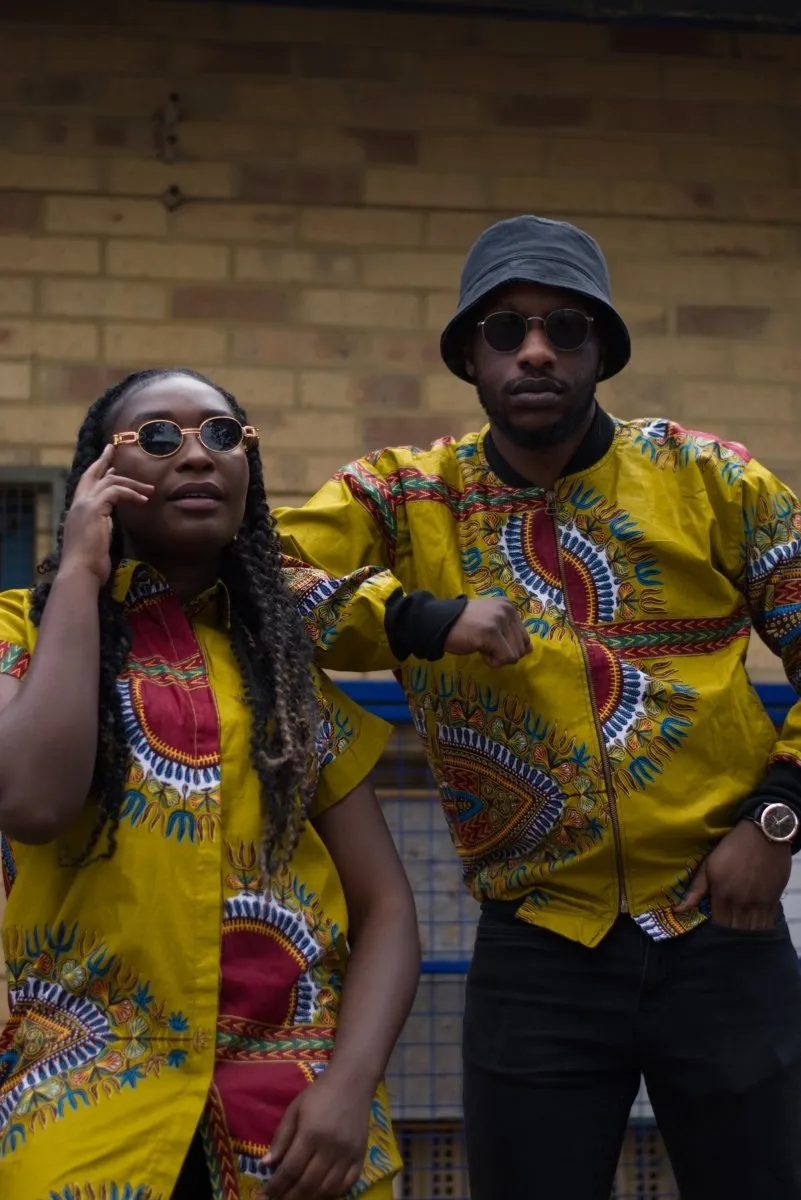 Dashiki Bomber Jacket In Brown African Print