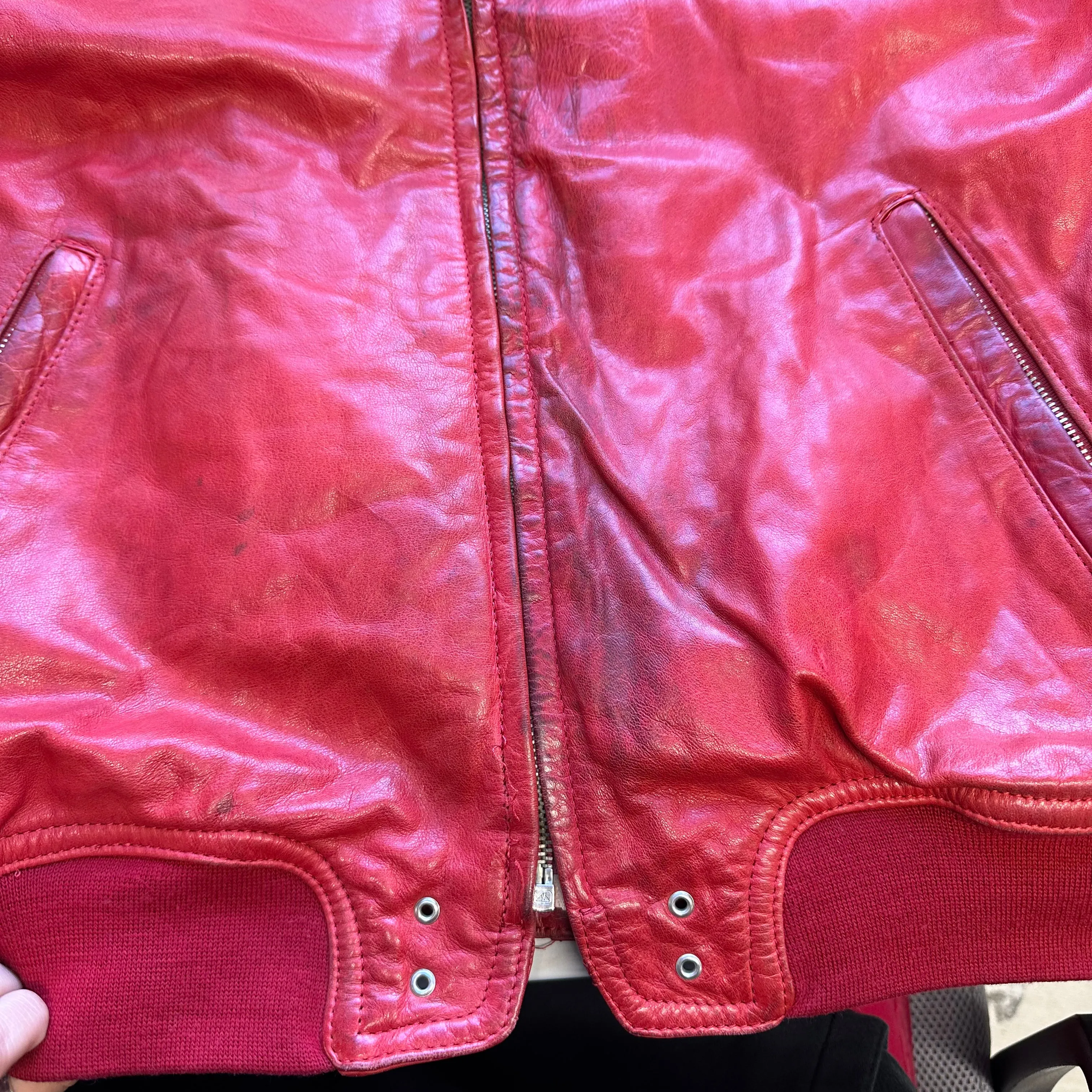 diesel red leather bomber jacket