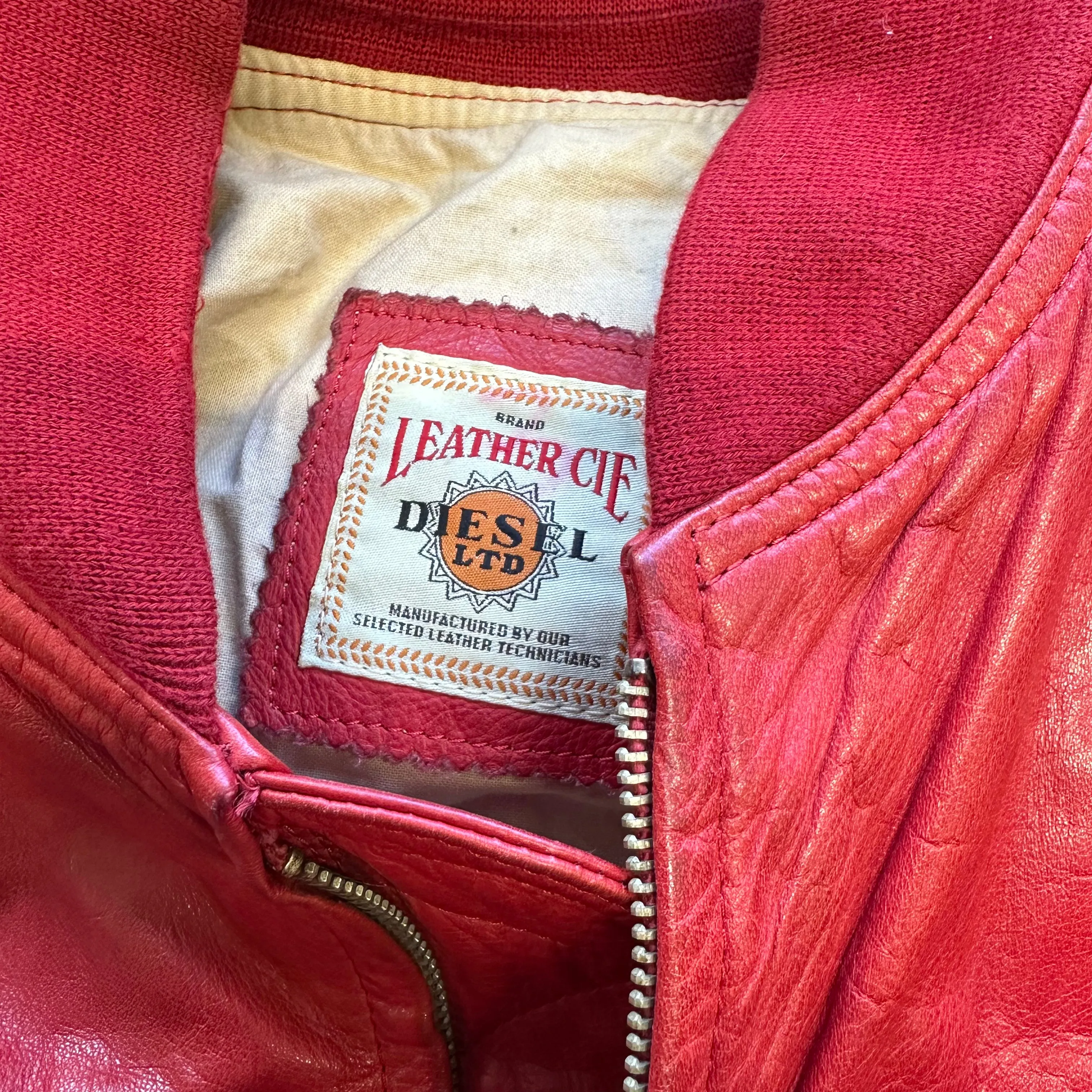 diesel red leather bomber jacket