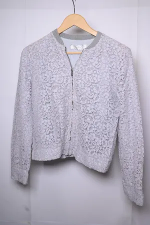 Elegant Lace Bomber Jacket - Pastel Grey - Medium