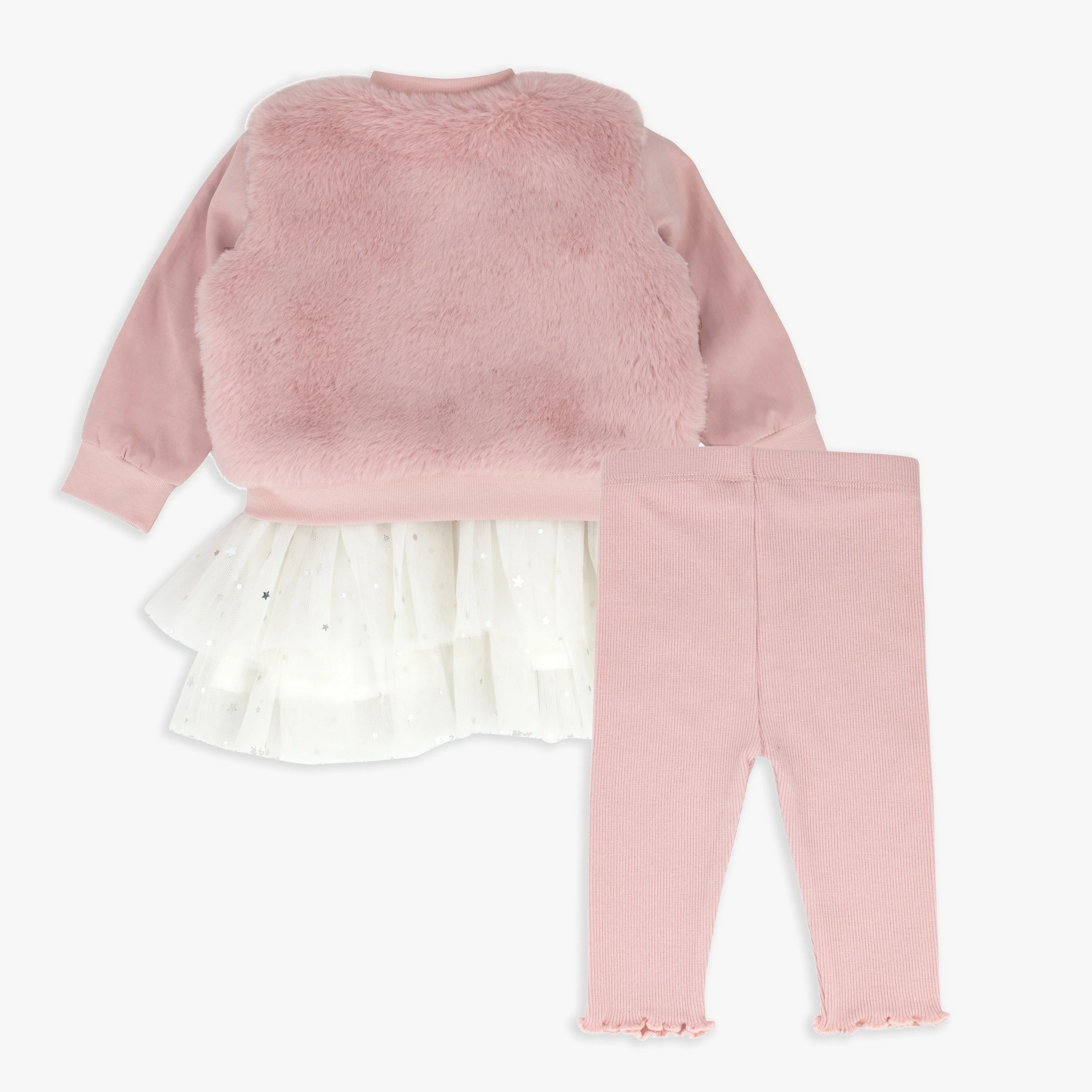 Faux Fur Jacket, Tutu Top And Legging Set