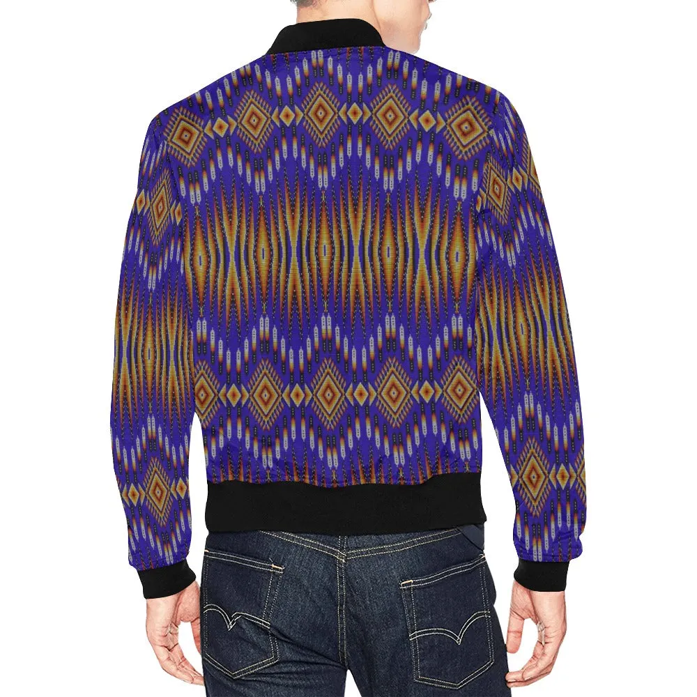 Fire Feather Blue All Over Print Bomber Jacket for Men