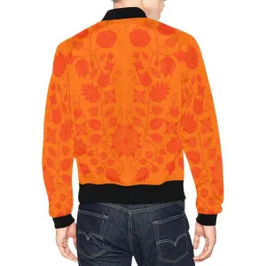 Floral Beadwork Real Orange Bomber Jacket for Men