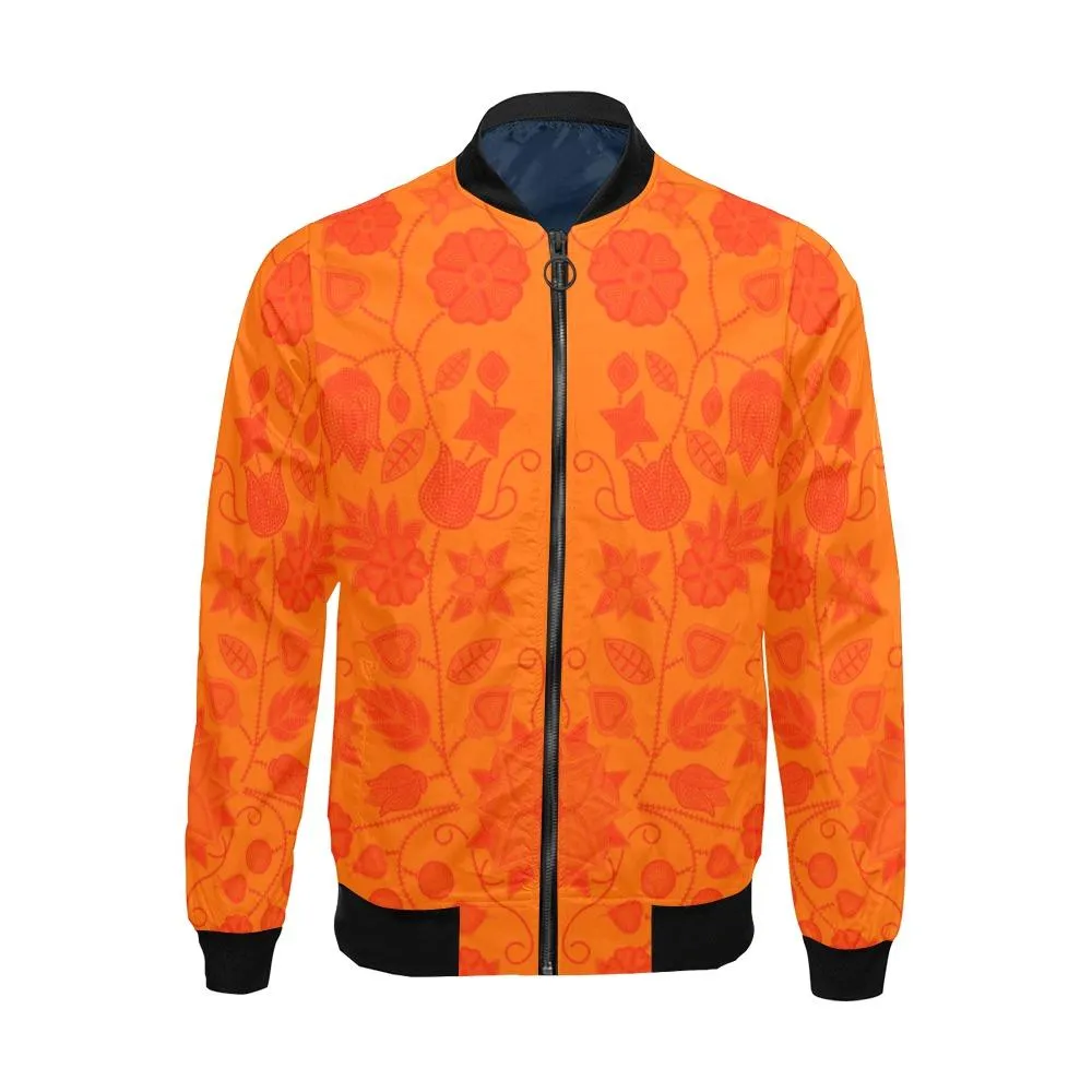 Floral Beadwork Real Orange Bomber Jacket for Men